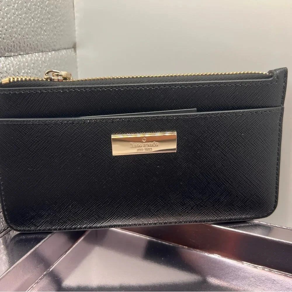 kate spade Black Saffiano Leather Zip Wallet NIB